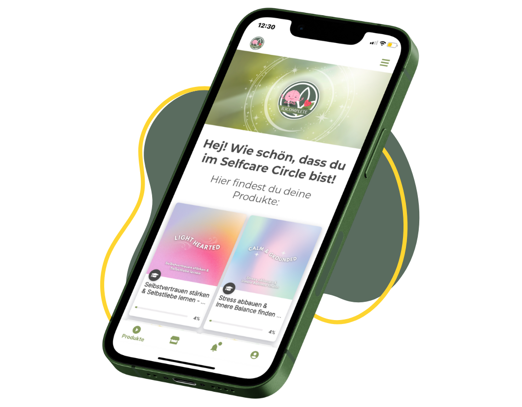 Grünes Handy mit der Selfcare Circle App auf dem Bildschirm